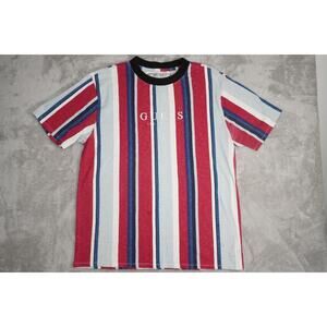 Vintage 90s Guess Shirt Extra Large Red Blue Mens Embroidered Cotton Striped